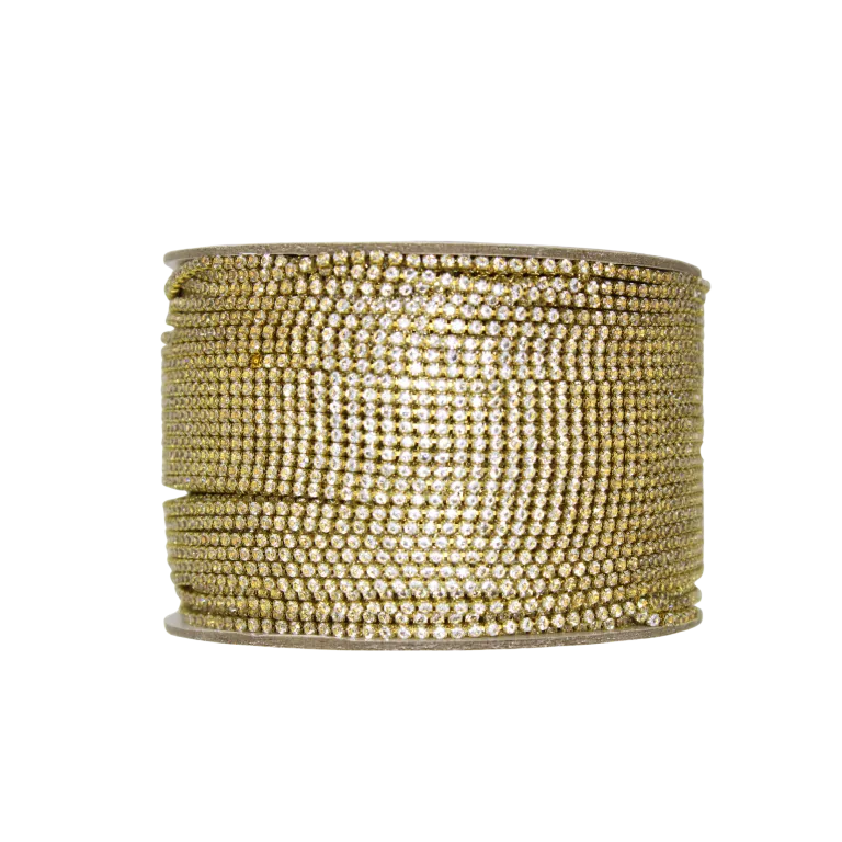 Corrente de Strass em Metro SS12 Gold Hematite Dourado